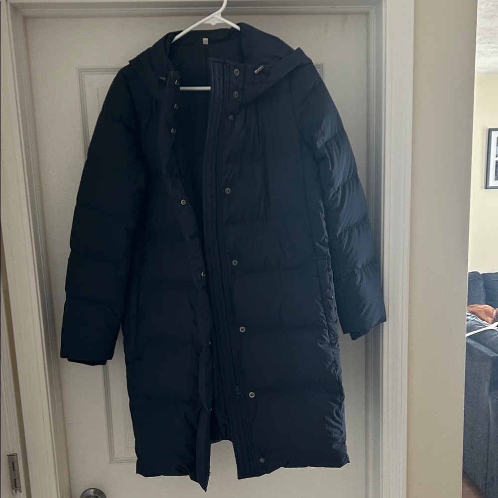 Navy Blue Puffer Coat with Hood